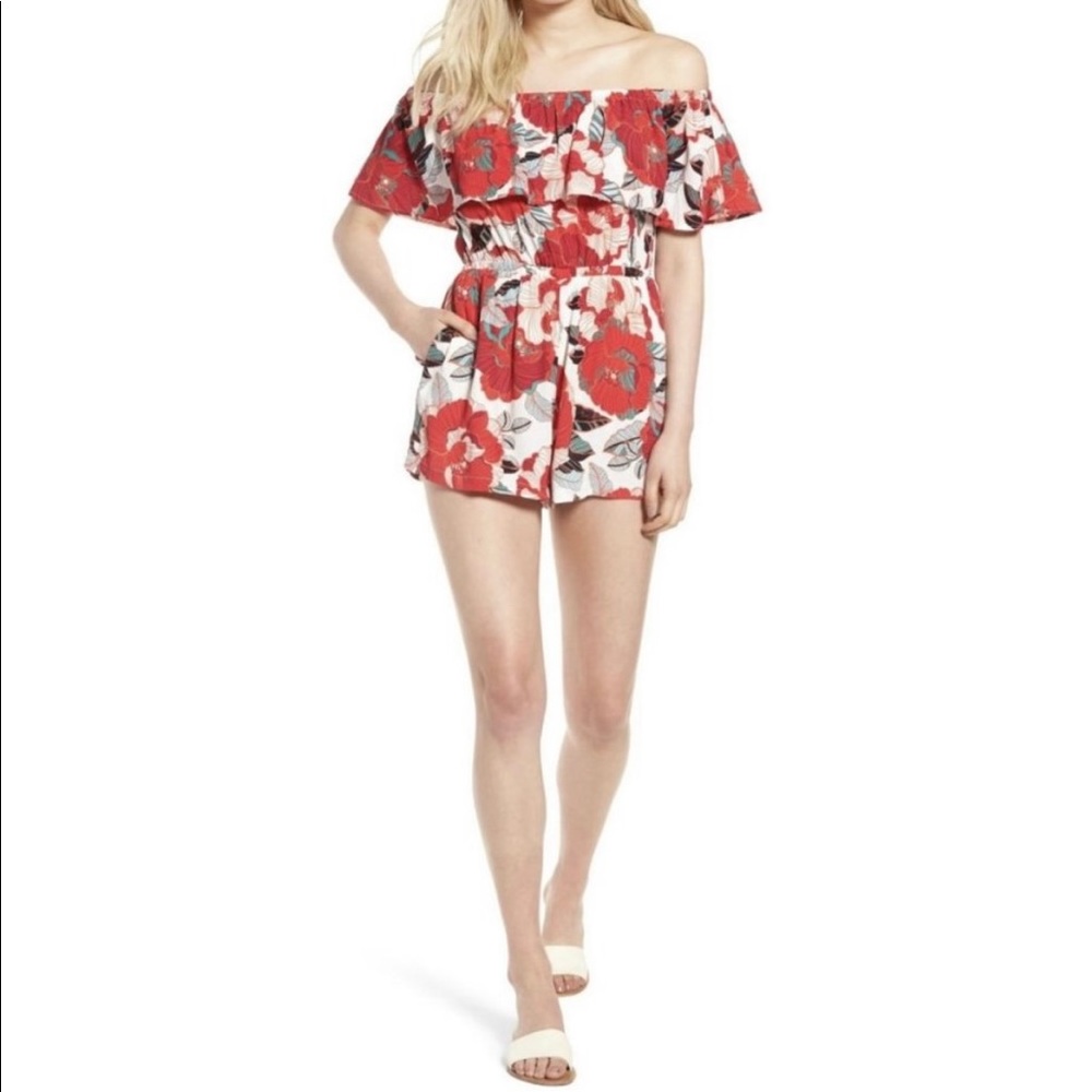 Cupcakes and cashmere floral ruffle off shoulder cadrian romper